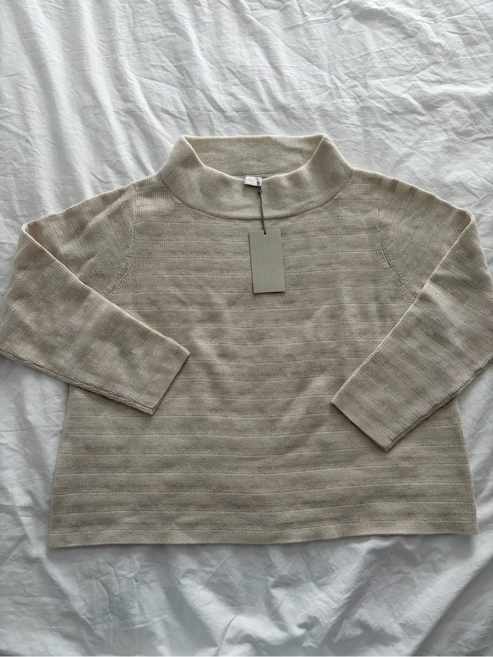 Poetry Women’s Quiet Luxury Mock Neck Knit Sweater Wool Cotton Blend Ecru US
